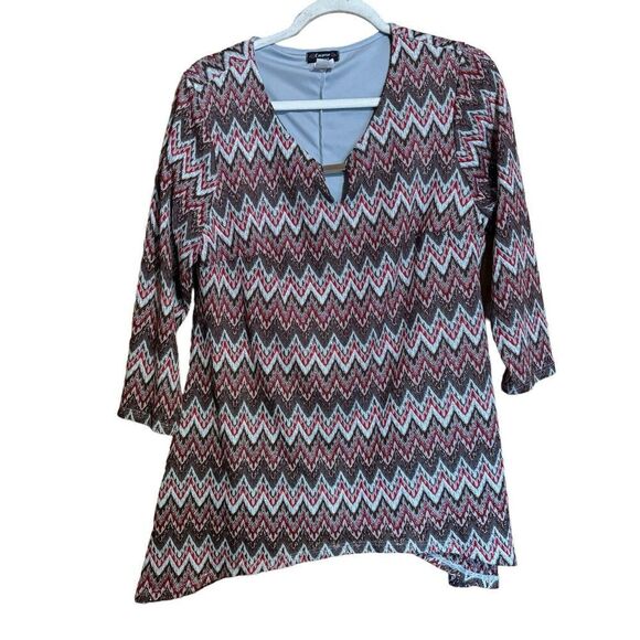 Cocomo Top Womens 1X Multicolor Chevron Print Shimmer Stretch Blouse Ladies - Picture 1 of 8